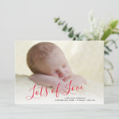 Script Valentins Foto Geburtserklärung Feiertagskarte (Stehend Vorderseite)