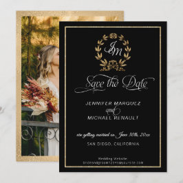 Script Vintag Calligraphy Black n Gold Foto Save The Date