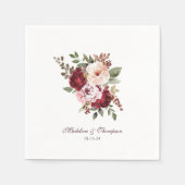Script Watercolor Burgundy Red Floral Wedding Serviette (Vorderseite)