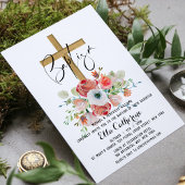 Script Watercolor Floral Cross Taufe Einladung