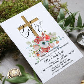 Script Watercolor Floral Cross Taufe Einladung