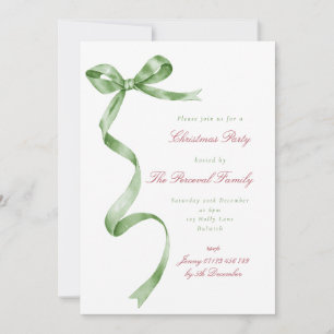 Script Watercolor Green Ribbon Bow Weihnachts-Part Einladung