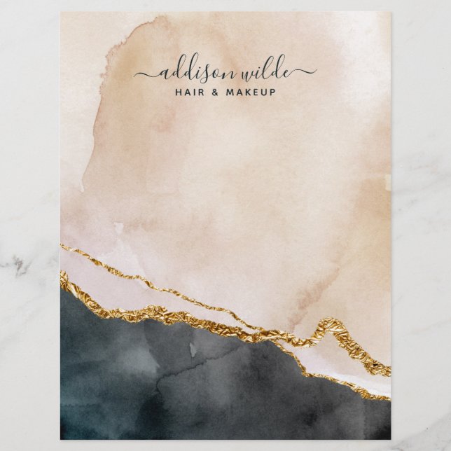 Script Watercolor Pink Black Gold Marmor Business Briefbogen (Vorderseite)