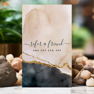 Script Watercolor Pink Black Gold Marmor Business Empfehlungskarte
