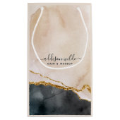 Script Watercolor Pink Black Gold Marmor Business Kleine Geschenktüte (Rückseite)