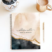 Script Watercolor Pink Black Gold Marmor Business Notizblock