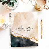 Script Watercolor Pink Black Gold Marmor Business Notizblock