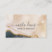 Script Watercolor Pink Black Gold Marmor QR Code Visitenkarte (Vorderseite)