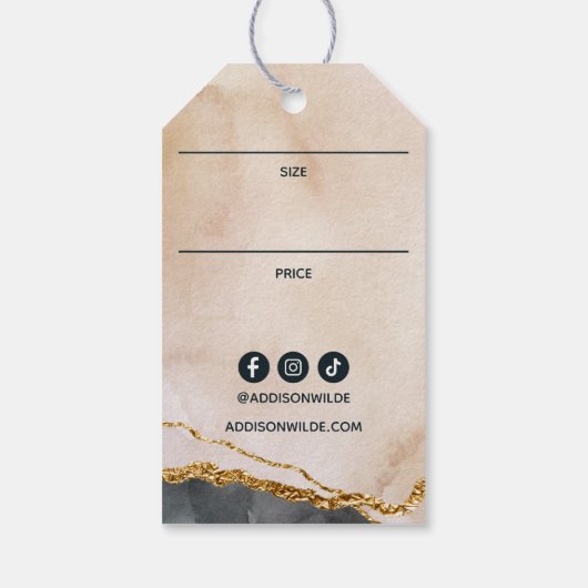 Script Watercolor Pink Black Gold Preis Hang Tag Geschenkanhänger (Rückseite)