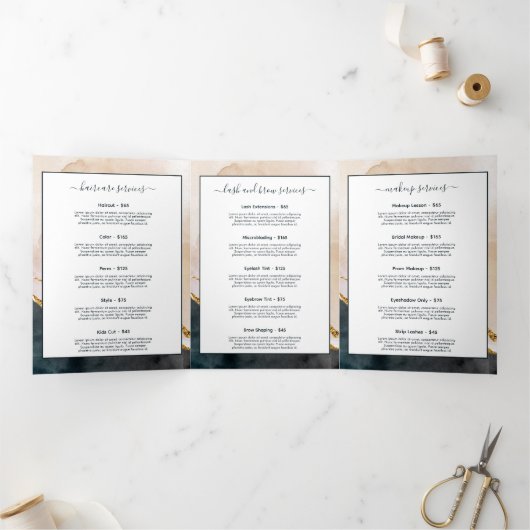 Script Watercolor Pink Black Gold Salon Broschüre (Innenseite)