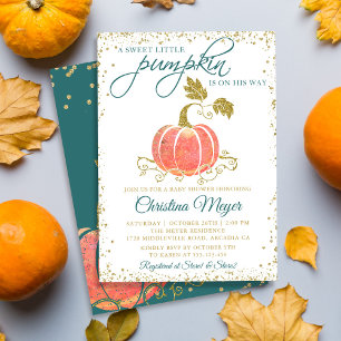 Script Watercolor Pumpkin Glitzer Fall Baby Dusche Einladung