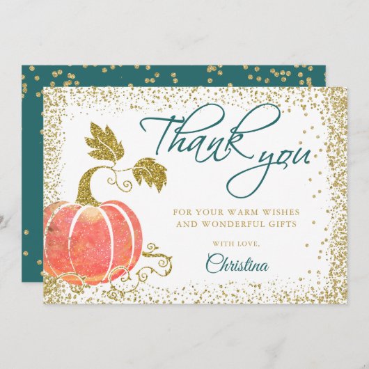 Script Watercolor Pumpkin Glitzer Fall Danke (Vorne/Hinten)