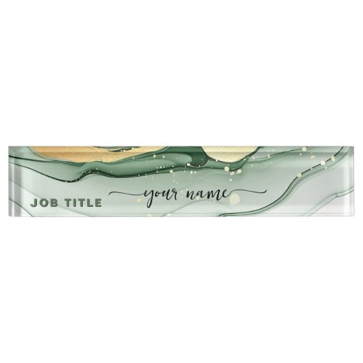 Script Watercolor Sage green Gold  Namensplakette (Vorderseite)