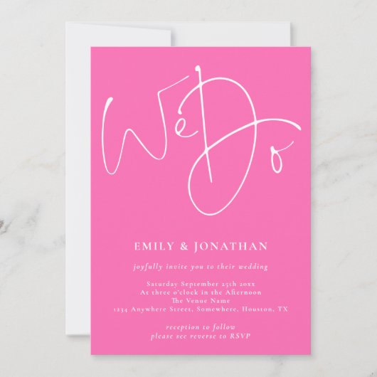 Script We Do Photo QR Code Hot Pink Wedding Einladung (Vorderseite)