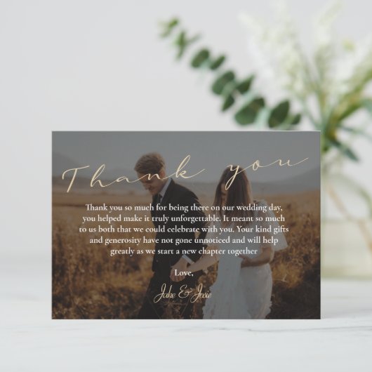 Script Wedding danke You Card, Foto und QR Code (Stehend Vorderseite)