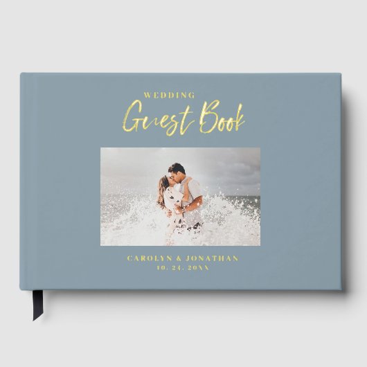 Script Wedding Foto Nautical Blue Wedding Gästebuch (Vorderseite)