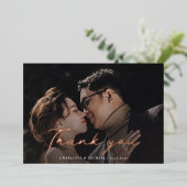 Script Wedding Foto Rose Gold Foil Danke Karte (Stehend vorne)