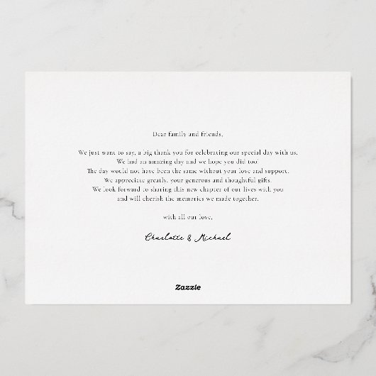 Script Wedding Foto Rose Gold Foil Danke Karte (Rückseite)