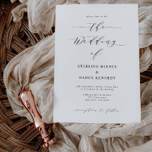 Script Wedding Invitation Minimal Invite Card S105