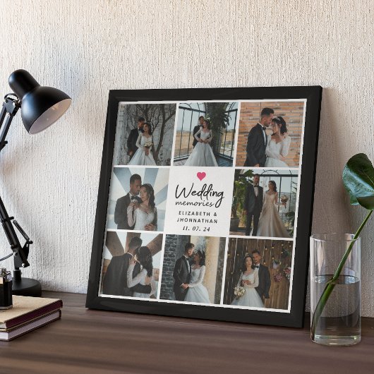 Script Wedding Memories Heart Couple Photo Collage Poster
