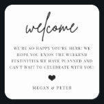 Script Wedding Welcome Bag Gefallen Quadratischer Aufkleber<br><div class="desc">Dieser Begrüßungsaufkleber ist der ideale Weg,  um die Gäste zu einem Empfang zu empfangen oder außerhalb der Stadt zu wohnen.</div>