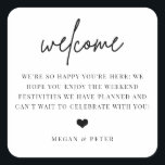 Script Wedding Welcome Bag Gefallen Quadratischer Aufkleber<br><div class="desc">Dieser Begrüßungsaufkleber ist der ideale Weg,  um die Gäste zu einem Empfang zu empfangen oder außerhalb der Stadt zu wohnen.</div>