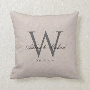SCRIPT WEDING MONOGRAM Linen Foto Keepake Kissen
