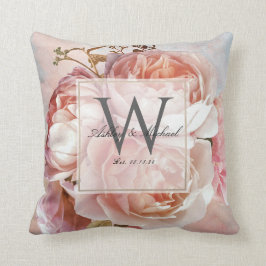 SCRIPT WEDING MONOGRAM | Roses Peonies Kissen