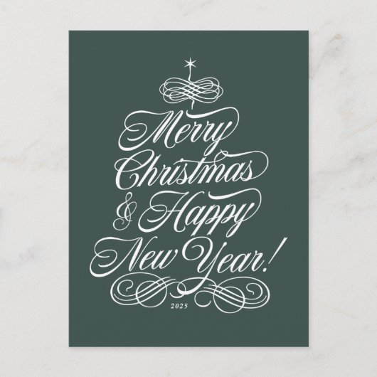 Script Weihnachtskarte in Grün Feiertagspostkarte (Vorderseite)