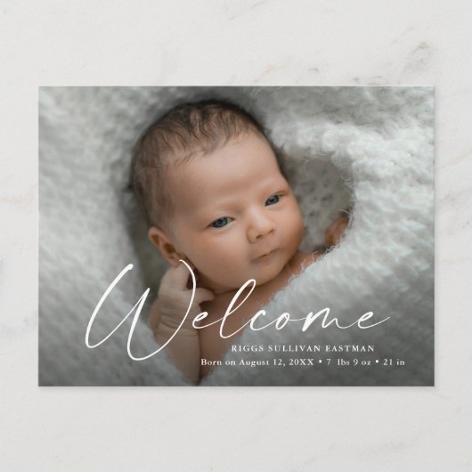 Script Welcome Baby Foto Birth Danke Postkarte (Vorderseite)