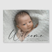 Script Welcome Baby Foto Geburtserklärung Magneteinladung (Vorderseite)