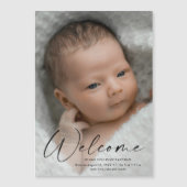 Script Welcome Baby Foto Geburtserklärung Magneteinladung (Vorderseite)