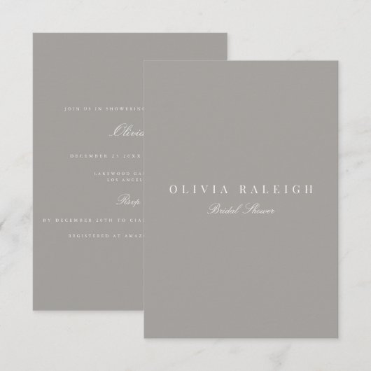 Script White & Gray Bridal Dusche Einladung (Vorne/Hinten)