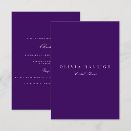 Script White & Lila Bridal Dusche Einladung (Vorne/Hinten)