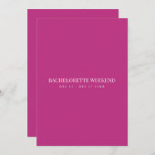 Script White & Magenta Bachelorette Wochenendkarte Einladung (Vorne/Hinten)