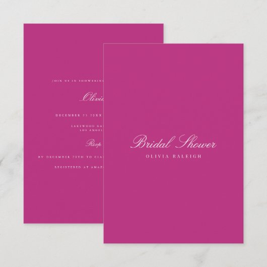 Script White & Magenta Bridal Dusche Einladung (Vorne/Hinten)