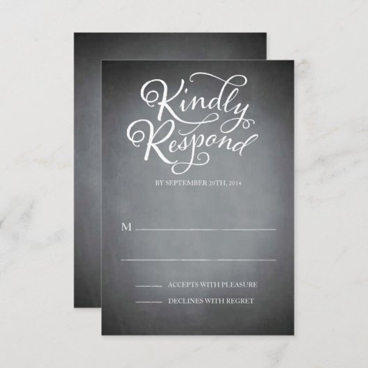 Script-White Response im Chalkboard RSVP Karte (Vorne/Hinten)