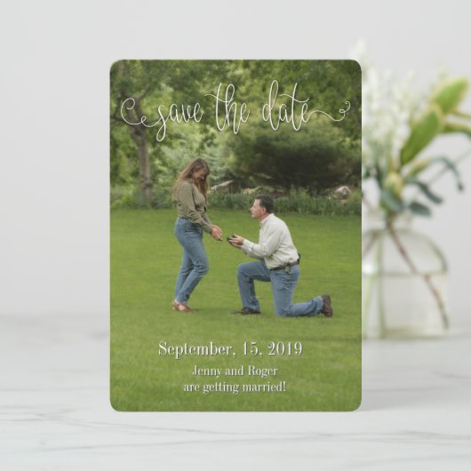 Script White Schriftart Save the Date Einladung (Stehend Vorderseite)