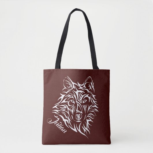 Script White Wolf Kopf auf Blut Red Persönlichen N Tasche (Vorderseite)