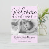 Script Willkommen im Welt pink polka dot Foto Ankündigung (Stehend Vorderseite)