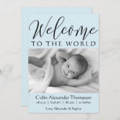 Script Willkommen im World blue polka dot Foto Ankündigung (Vorne/Hinten)