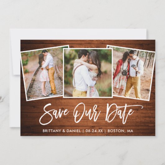 Script Wood 3 Foto Brush Rett Our Date Card Save The Date (Vorderseite)