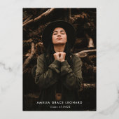 Scripte Rose Gold Foil Foto Abschluss Vielen Dank Folieneinladung (Vorderseite)