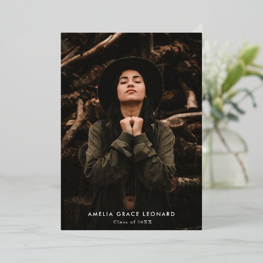 Scripte Rose Gold Foil Foto Abschluss Vielen Dank Folieneinladung (Stehend vorne)