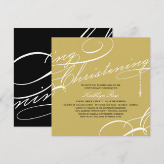 Scripted Christening Modernes Cross Gold Religious Einladung
