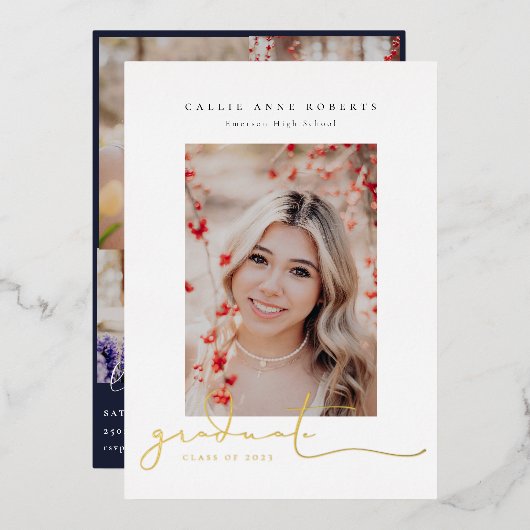 Scripted Snapshots Foto Abschluss Folieneinladung (Vorderseite/Rückseite)