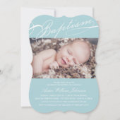 Scripted Taufe-Rosenbeet-Kreuz-blaues Foto Einladung (Vorderseite)
