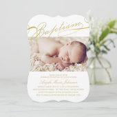 Scripted Taufe-Rosenbeet-Kreuz-Mädchen-Foto Einladung (Stehend Vorderseite)