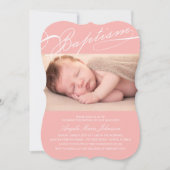 Scripted Taufe-Rosenbeet-Kreuz-Rosa-Foto religiös Einladung (Vorderseite)