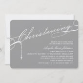 Scripted Taufkreuz-graues Foto religiös Einladung (Vorderseite)